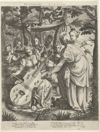 Koncert van de muzen op de Parnassus Biura Muz (tytuł na obiekcie) autorstwa Hendrick Hondius (I)