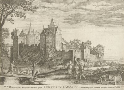 Emmaüsgangers Idąc do Emaus (tytuł na obiekcie) autorstwa Hendrick Hondius (I)