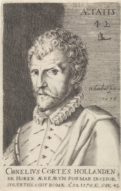 Portret Cornelisa Cort Znani artyści (tytuł serii) autorstwa Hendrick Hondius (I)