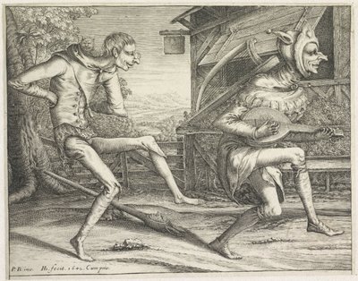 Dwóch tańczących głupców Szalony (tytuł serii) autorstwa Hendrick Hondius (I)