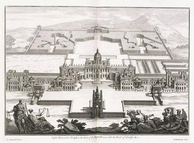 Zamek Howard w Yorkshire, z „Vitruvius Britannicus” lub „The British Architect, zawierający plany, elewacje i sekcje regularnych budynków publicznych i prywatnych w Wielkiej Brytanii” autorstwa Colina Campbella autorstwa Hendrick Hulsberg