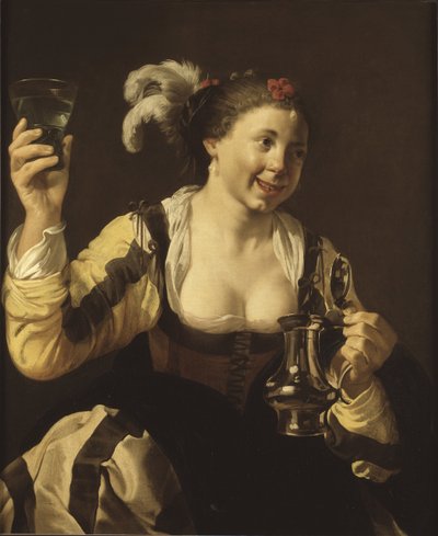 Dziewczyna trzymająca kieliszek (le dna, serie des cinq sens) - Dziewczyna trzymająca kieliszek (Smak. Z serii „Pięć zmysłów”), reż. Terbrugghen, Hendrick Jansz (1588-1629). olej na płótnie autorstwa Hendrick Jansz Terbrugghen