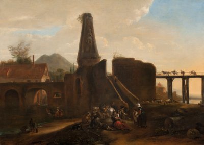 Travelers at Rest obok klasycznych ruin, 1663 olej na płótnie autorstwa Hendrick Verschuring