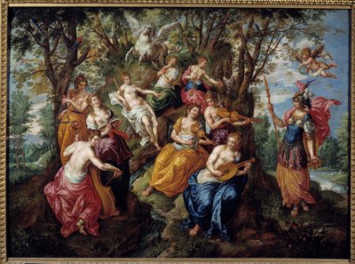 Wizyta Minerwy w muzie Obraz Hendricka de Clerka (1570-1629) (ec.flam.) XVII-wieczne Chalons Sur Marne. Muzeum Sztuk Pięknych autorstwa Hendrick de Clerk
