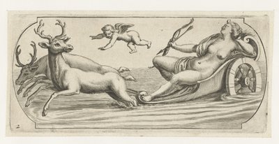 Diana z łukiem i strzałą Nouveau Livre des Dieux et Deeßes De la Marine Bouckje of Sea Gods and Goddesses (tytuł serii) autorstwa Hendrick de Keyser (I)