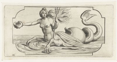 Postać kobieca z trójzębem Neptuna Nouveau Livre des Dieux et Deeßes De la Marine Bouckje of Sea Gods and Goddesses (tytuł serii) autorstwa Hendrick de Keyser (I)