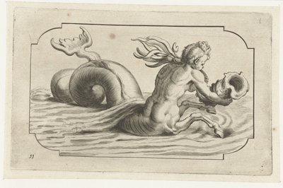 Konik morski z męskim torsem Nouveau Livre des Dieux et Deeßes De la Marine Bouckje of Sea Gods and Goddesses (tytuł serii) autorstwa Hendrick de Keyser (I)
