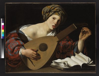 Młoda kobieta strojąca lutnię, ok. 1626-27 autorstwa Hendrick ter Brugghen