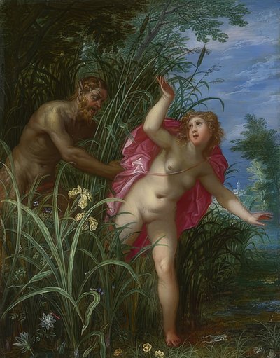 Pan ściga nimfę Syrinx. Prawdopodobnie po 1615 r. autorstwa Hendrick van Balen