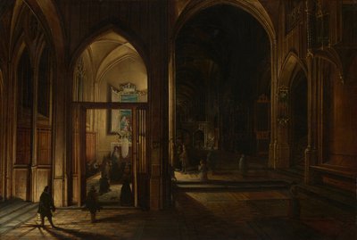 Wnętrze gotyckiego kościoła nocą autorstwa Hendrick van Steenwijk the Younger