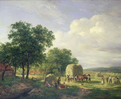 Zalesiony krajobraz z sianokosami, 1822 autorstwa Hendrick van de Sande Bakhuyzen