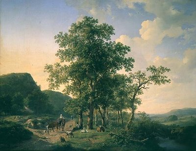 Zalesiony krajobraz z chłopami i zwierzętami autorstwa Hendrick van de Sande Bakhuyzen