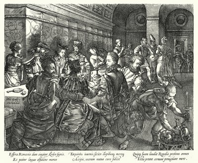 Bankiet w Domu Tarquiniusa (rycina) autorstwa Hendrik (after) Goltzius