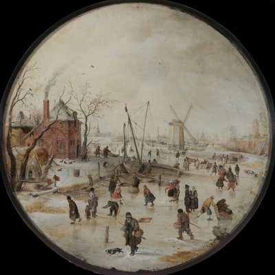 Zamarznięta rzeka z łyżwiarzami - Peinture de Hendrick Avercamp autorstwa Hendrik Avercamp