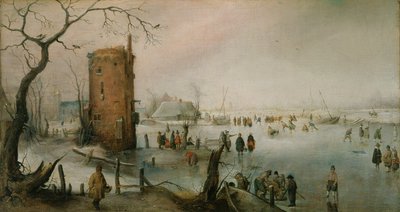 Jazda na łyżwach w pobliżu miasta, ok. 1610-20 (olej na płótnie) autorstwa Hendrik Avercamp