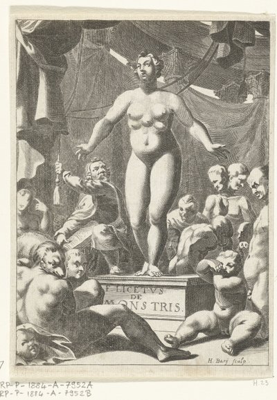 Naga kobieta z pięcioma piersiami Strona tytułowa Fortunius Licetus, De Monstris, Amsterdam 1665 autorstwa Hendrik Bary