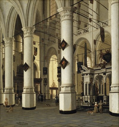 Interior de la nouvelle eglise de Delft - Wnętrze Nieuwe Kerk, Delft, autorstwa Vlieta, Hendricka Cornelisza. z (1611-1675). Olej na drewnie. Wymiar : 41x39 cm. Muzeum Narodowe w Sztokholmie autorstwa Hendrik Cornelisz. van Vliet