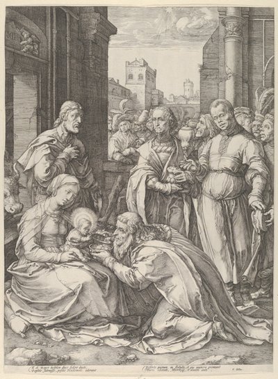 Adoracja Trzech Króli, n.d., n.d. autorstwa Hendrik Goltzius