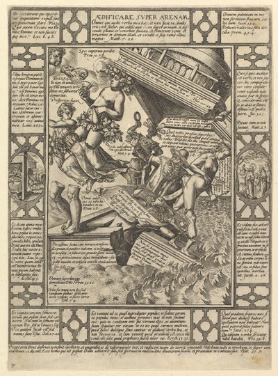 Aedificare Super Arenam, z Alegorii wiary chrześcijańskiej, z Christian i P..., 1575-1617. autorstwa Hendrik Goltzius
