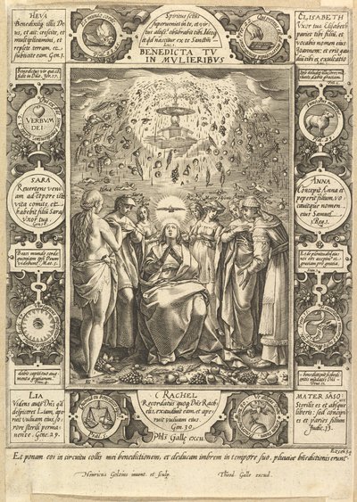 Błogosławionaś ty między niewiastami, z alegorii chrześcijańskich i świeckich. autorstwa Hendrik Goltzius