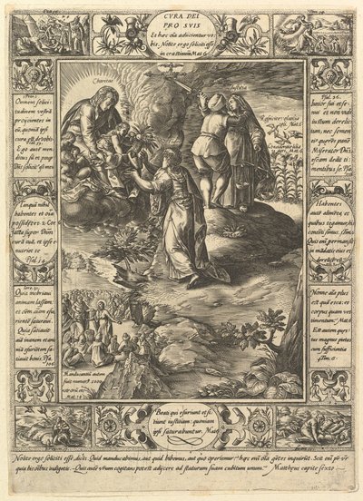 Cura Dei Pro Suis, z Alegorii wiary chrześcijańskiej, z Alegorii chrześcijańskich i świeckich. autorstwa Hendrik Goltzius