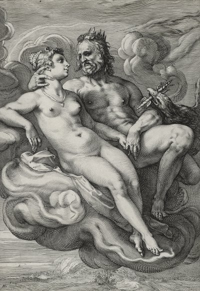 Jupiter i Juno, c.1593-94 (grawerowanie na papierze czerpanym) autorstwa Hendrik Goltzius