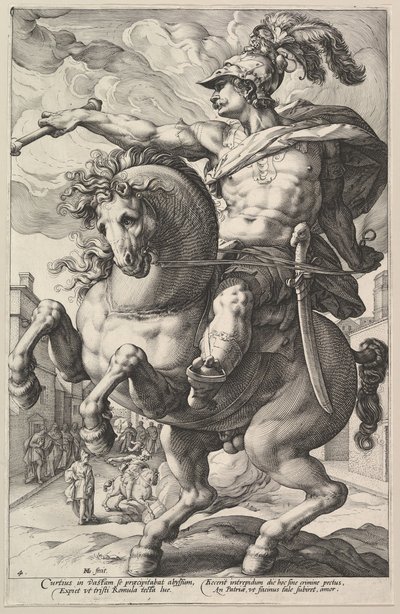 Marcus Curtius, z serii Bohaterowie rzymscy, 1586. autorstwa Hendrik Goltzius