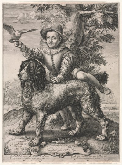 Portret Fryderyka de Vries i jego psa, 1597. autorstwa Hendrik Goltzius