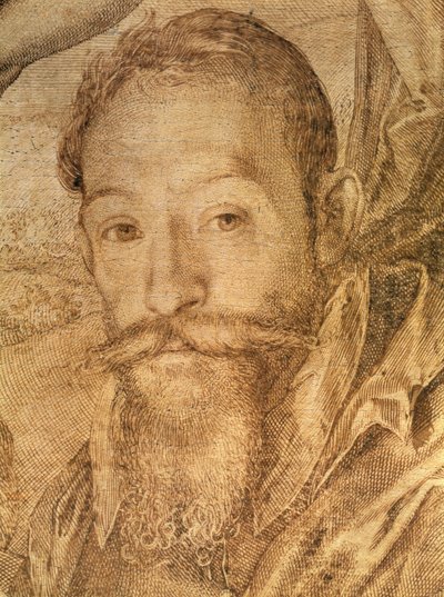 Autoportret, fragment z Bachusa, Wenus i Ceres, ok. 1606 (pióro i brązowy tusz) (zob. 73740) autorstwa Hendrik Goltzius