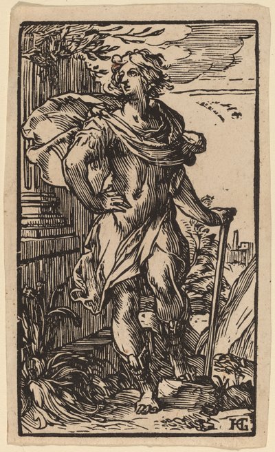 Stojący młody mężczyzna z laską autorstwa Hendrik Goltzius