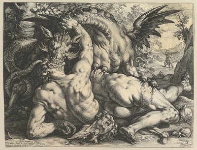 Smok pożerający Towarzyszy Kadmusa, 1588. autorstwa Hendrik Goltzius