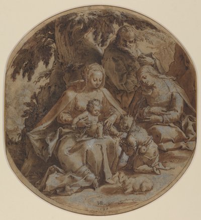 Święta Rodzina ze św. Elżbietą i św. Janem Chrzcicielem autorstwa Hendrik Goltzius