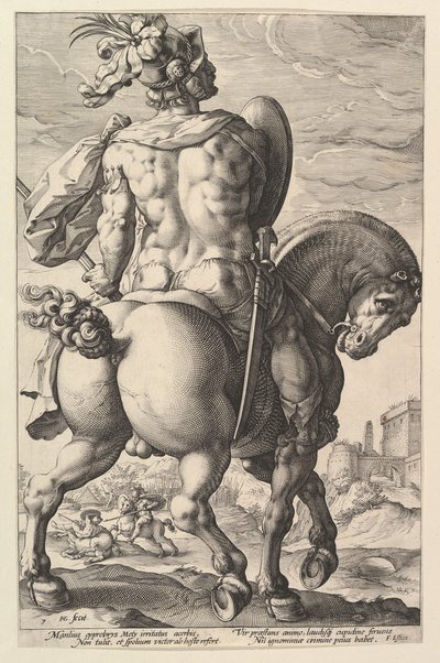 Tytus Manliusz z serii Bohaterowie rzymscy, 1586. autorstwa Hendrik Goltzius