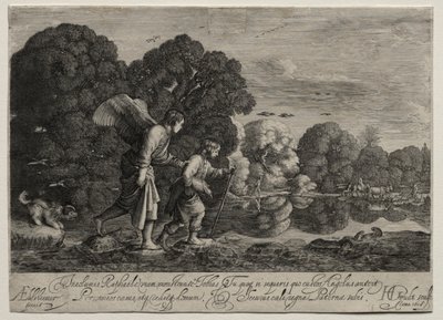 Tobiasz i Anioł (mały talerz) autorstwa Hendrik Goudt