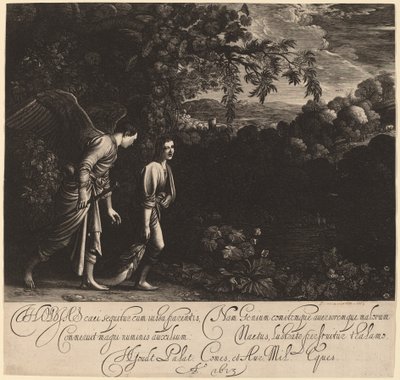 Tobiasz i Anioł (Wielki Tobiasz) autorstwa Hendrik Goudt after Adam Elsheimer