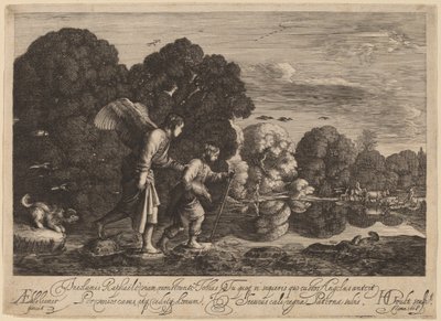 Tobiasz i Anioł (Mały Tobiasz) autorstwa Hendrik Goudt after Adam Elsheimer