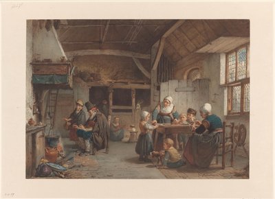 Wnętrze wiejskie, rodzina w kuchni autorstwa Hendrik Jacobus Scholten