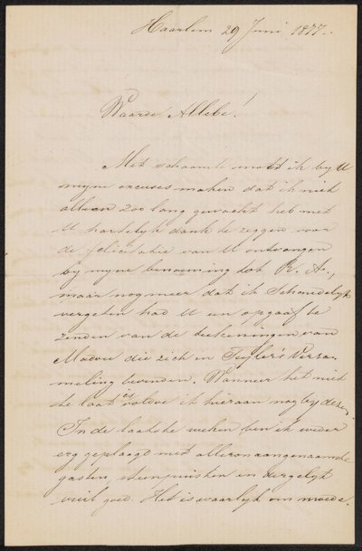 List do Augusta Allebé .a autorstwa Hendrik Jacobus Scholten