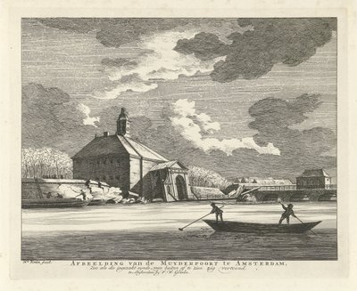 Zwisające Muiderpoort, widziane z Singelgracht, 1769 Obraz Muyderpoort w Amsterdamie, Zoo jako zawalony synde, widoczny z zewnątrz, zygzak (tytuł na obiekcie) autorstwa Hendrik Keun