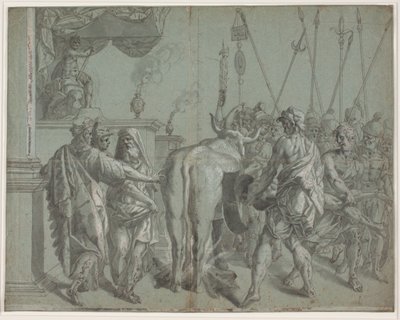 Tyran Phalarus z Agrigento zamyka rzeźbiarza Parillus w swoim świecącym byku z brązu autorstwa Hendrik Krock