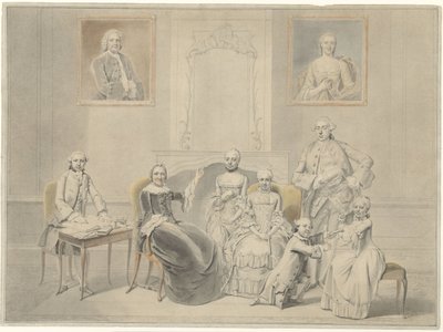 Dzieci Pietera Cornelisa Hasselaera i Clary Wendeli Sautijn, których portrety wiszą na ścianie, z babcią Wendelą Eleonora Reael autorstwa Hendrik Pothoven