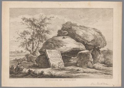 Dolmen w pobliżu wsi Midlaren Hunnebed by Midlaren (tytuł na obiekcie) Dziewięć twarzy w Drenthe (tytuł serii) IX Twarze w krajobrazie Drenthe i w jego pobliżu (tytuł serii na obiekcie) autorstwa Hendrik Schwegman
