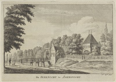Widok na Slijkpoort w Amersfoort Slijkpoort w Amersfoort (tytuł na obiekcie) autorstwa Hendrik Spilman