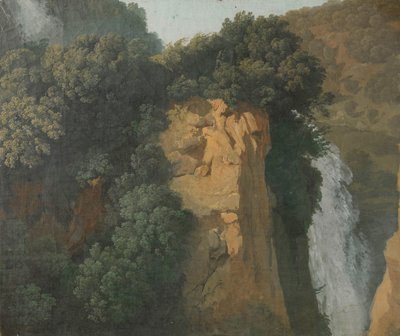 Zarośnięte klify z wodospadem we Włoszech, być może w Tivoli autorstwa Hendrik Voogd (attributed to)