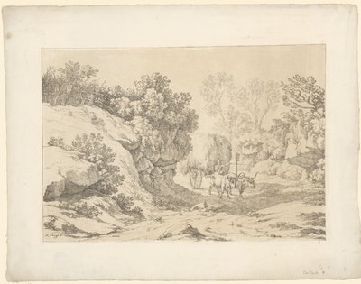 Wóz z sianem na drodze Tentamina Lithographica (tytuł serii) Włoskie pejzaże (tytuł serii) autorstwa Hendrik Voogd