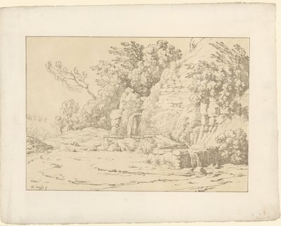 Skały z umywalkami Tentamina Lithographica (tytuł serii) Włoskie pejzaże (tytuł serii) autorstwa Hendrik Voogd