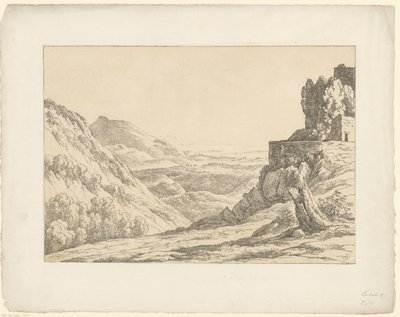 Ruina z widokiem Tentamina Lithographica (tytuł serii) Włoskie pejzaże (tytuł serii) autorstwa Hendrik Voogd