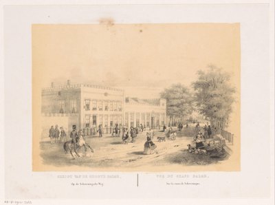Widok na Groote Koninklijke Bazar w Hadze Widok na duży bazar na Scheveningscheweg (tytuł na obiekcie) autorstwa Hendrik Wilhelmus Last