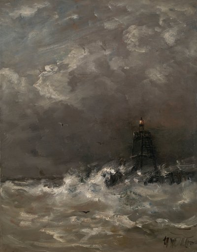 Latarnia morska w załamujących się falach Latarnia morska na falach autorstwa Hendrik Willem Mesdag (signed by artist)