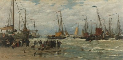 Wędkarskie róże w załamujących się falach Różowe w brandingu autorstwa Hendrik Willem Mesdag